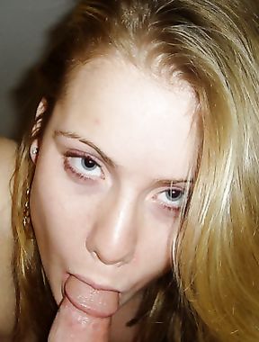 Charming blonde giving blowjob to her bf